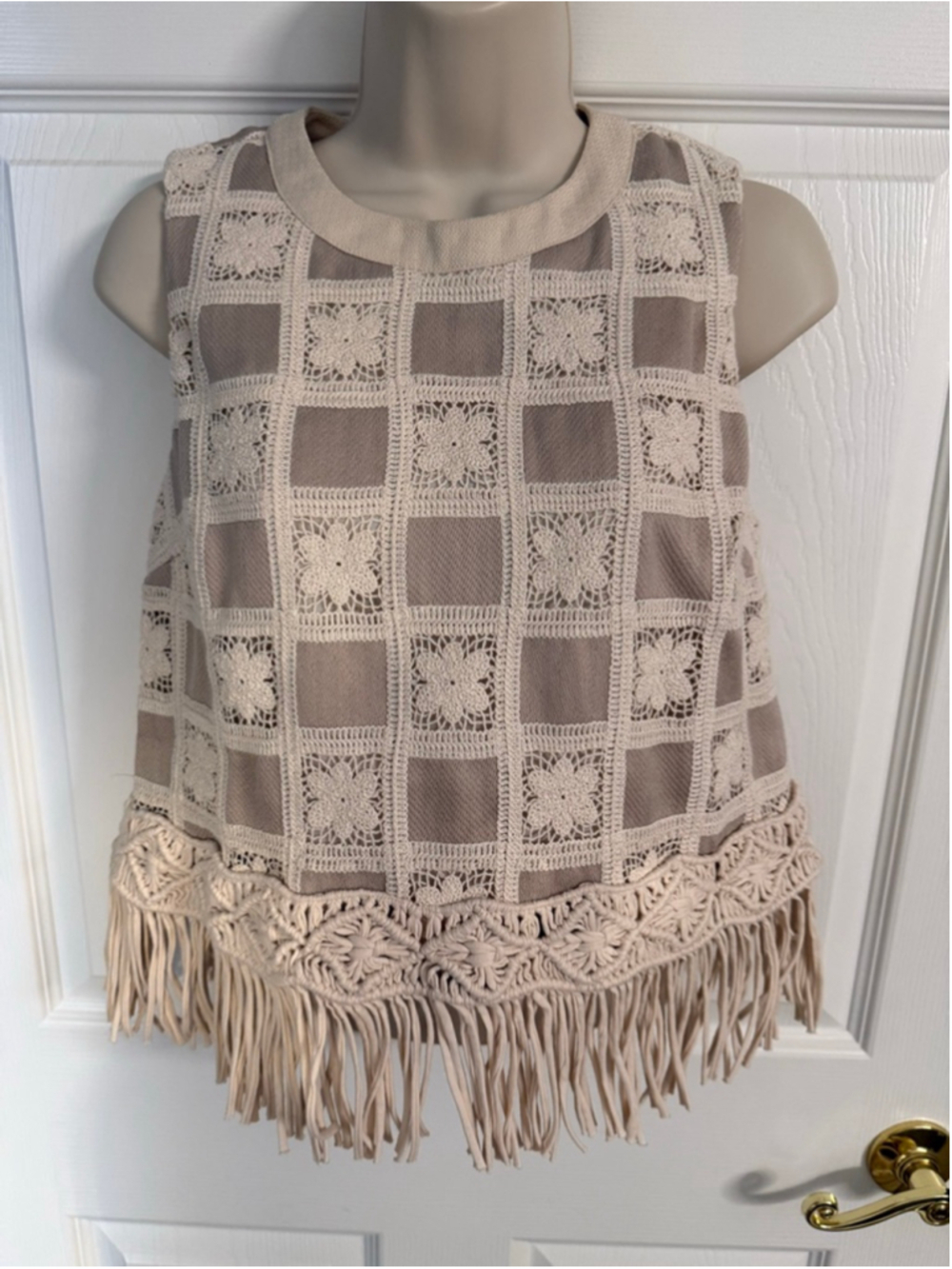 NWTs English Factory Crochet Lace Patchwork Tank granny squares Fringe XS Boho